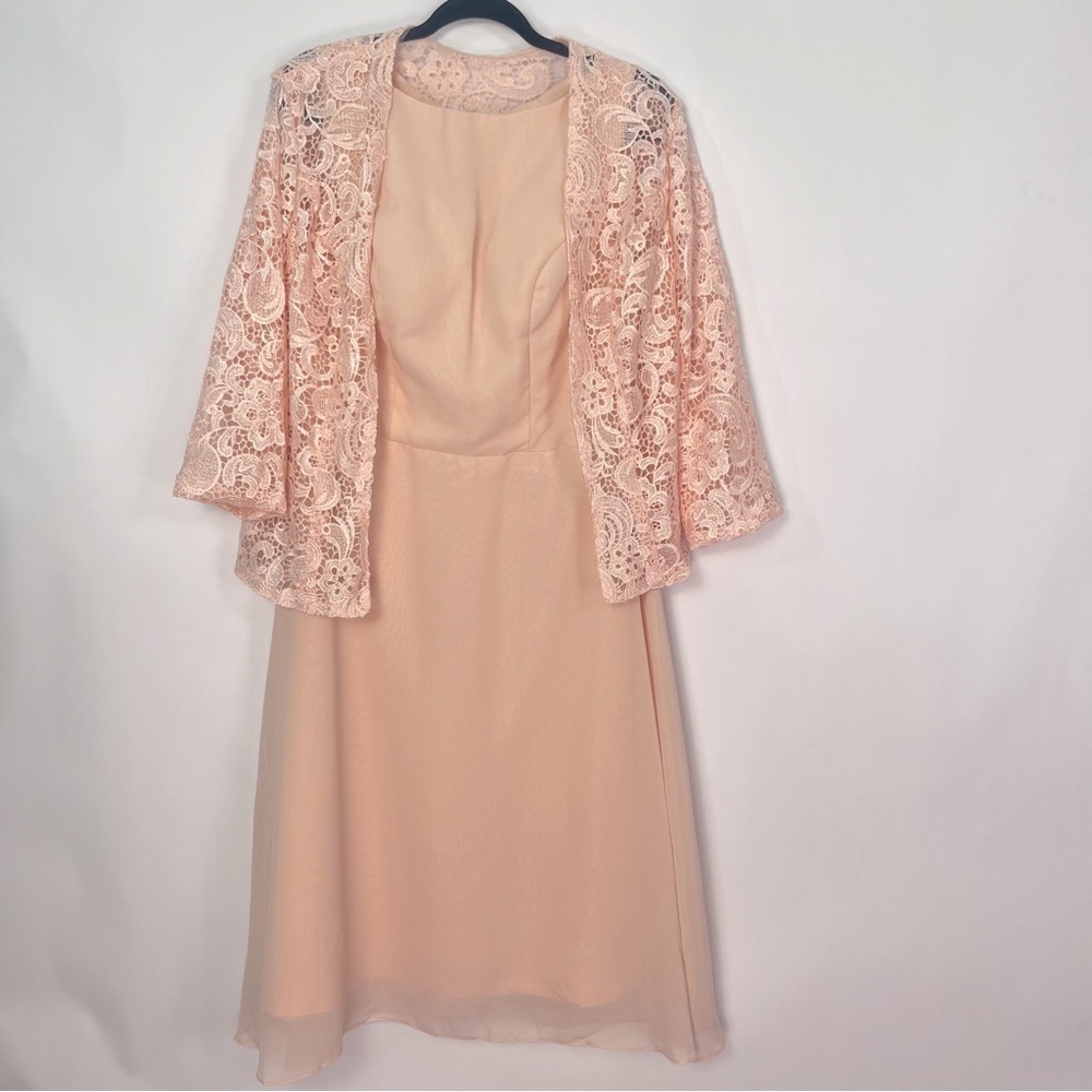 Women’s Pink A-Line Dress with Lace Shrug Sz 10 NWT - Picture 2 of 9